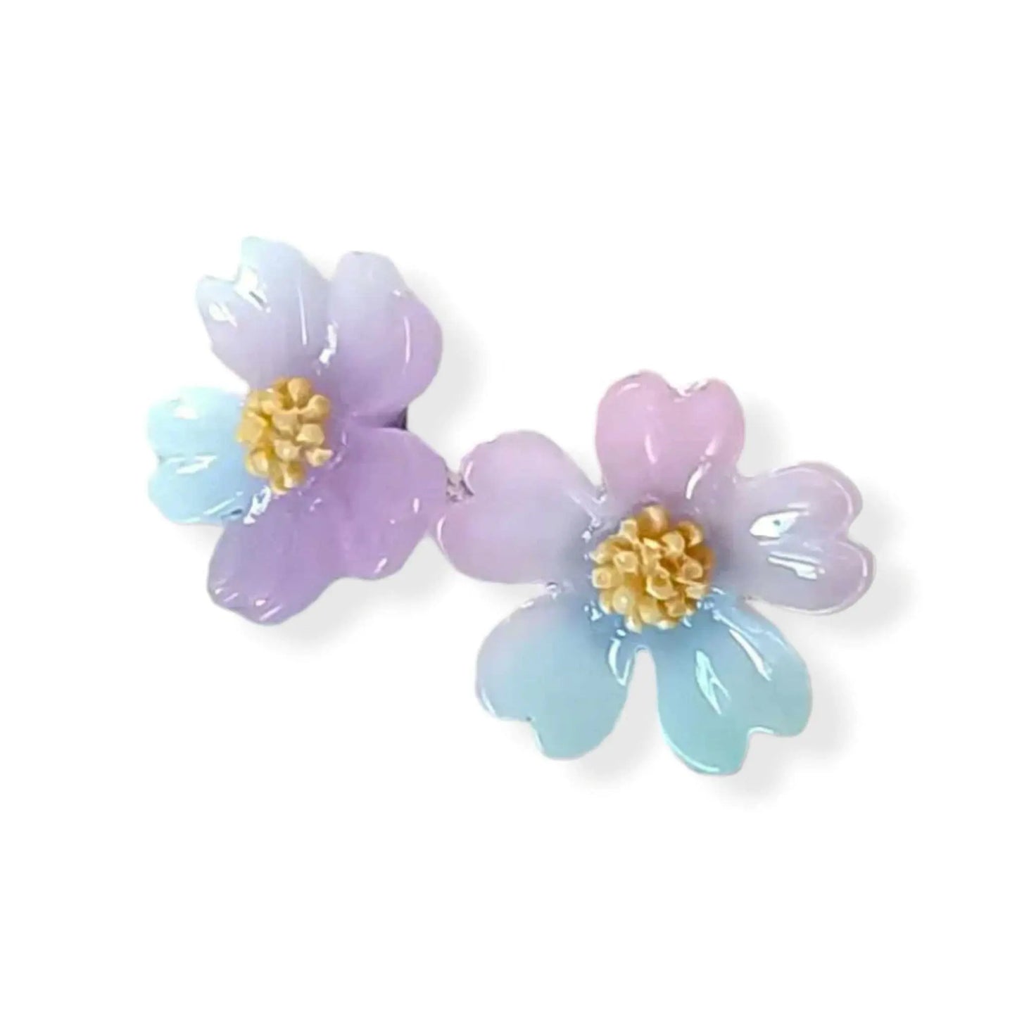 Purple Blue Flower Resin Earrings - Unique Novelty Jewellery