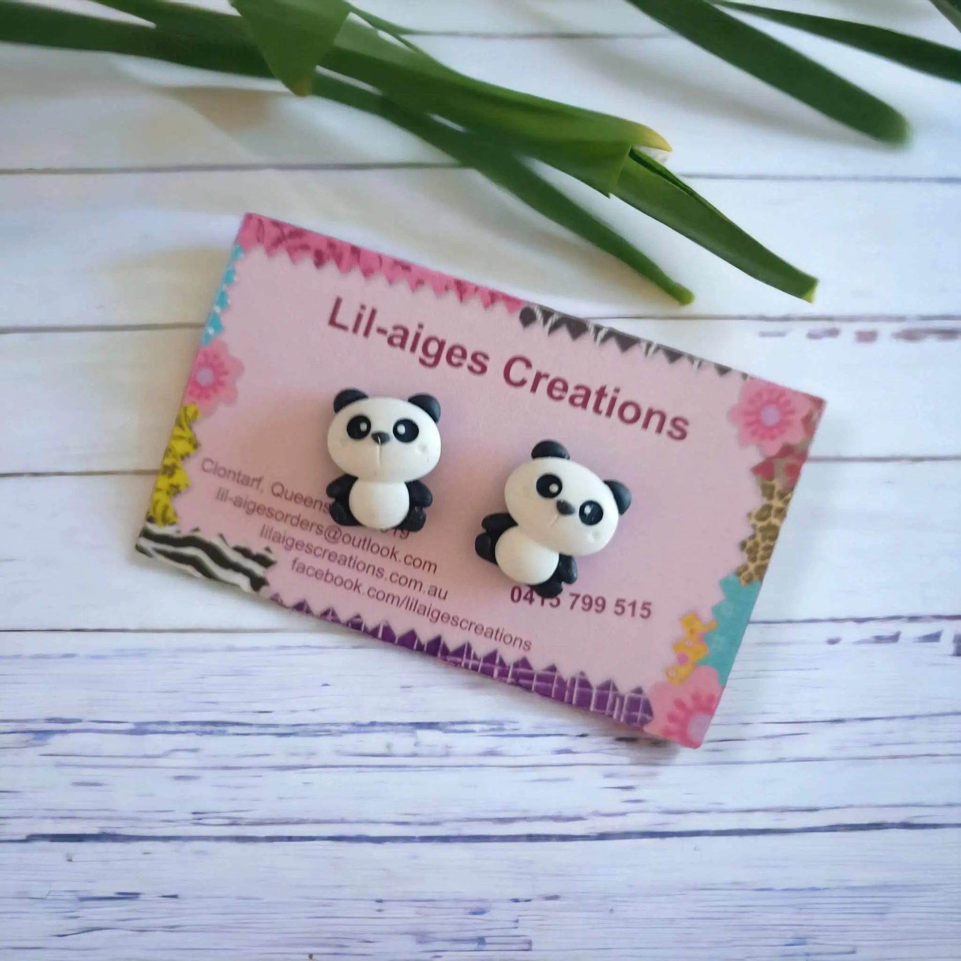 READY TO POST | Black and White Panda Resin Earrings - Image #2