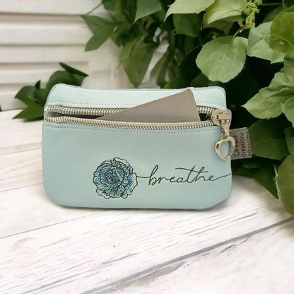Breathe in Style: Light Blue Zipper Coin Purse with Rose Design - Image #4