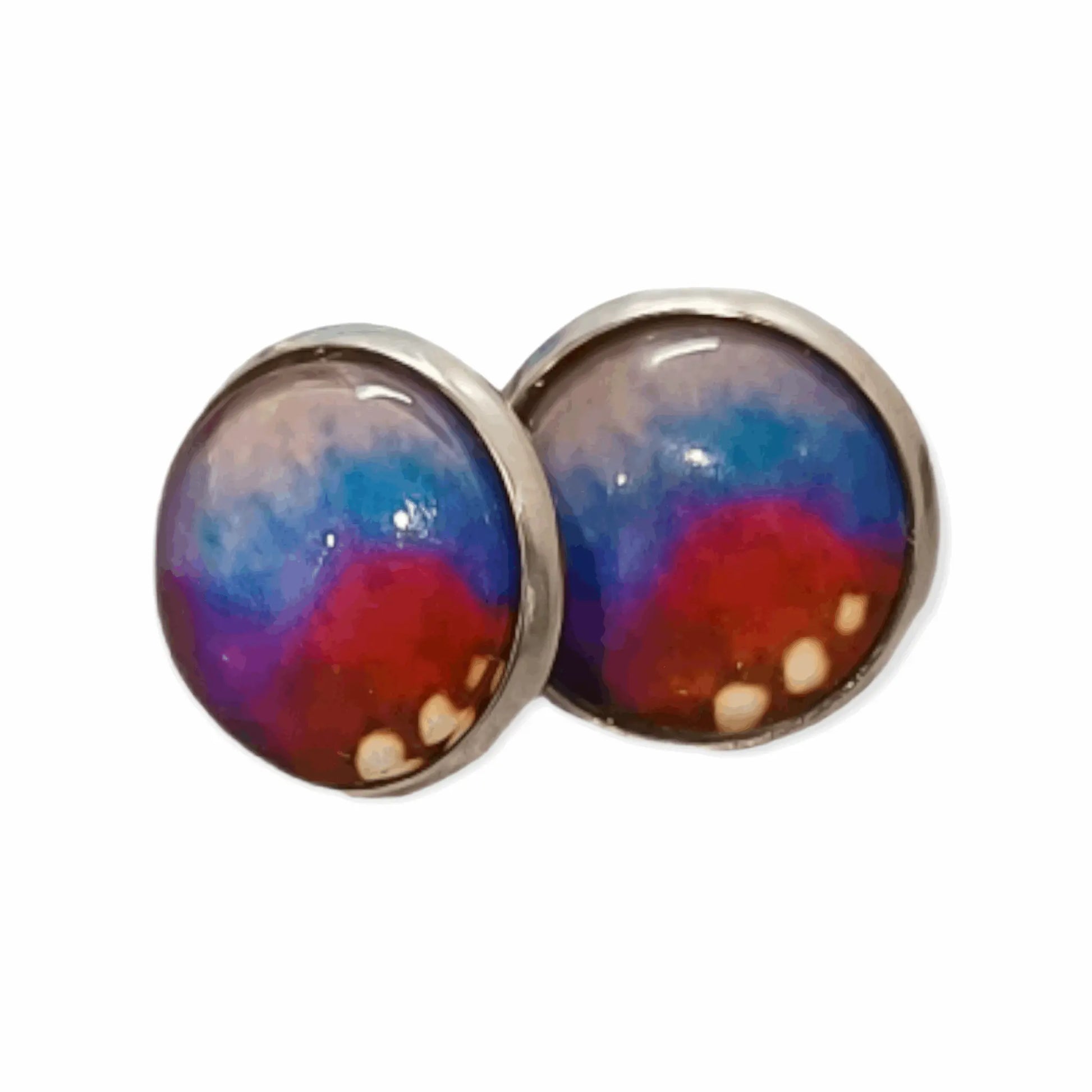 Rainbow Smudges #1 12mm Cabochon stud earrings - Lil-aiges Creations - Quality Australian-made Gifts