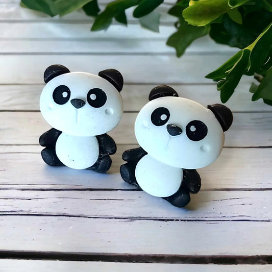 READY TO POST | Black and White Panda Resin Earrings - Image #1