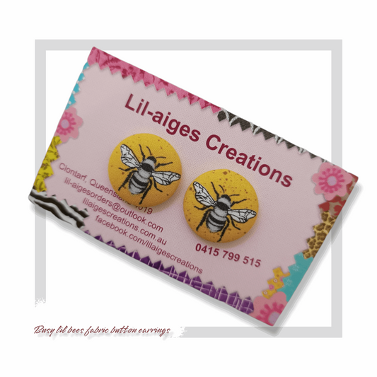 Colourful bee themed fabric button earrings - Lil-aiges Creations - Quality Australian-made Gifts