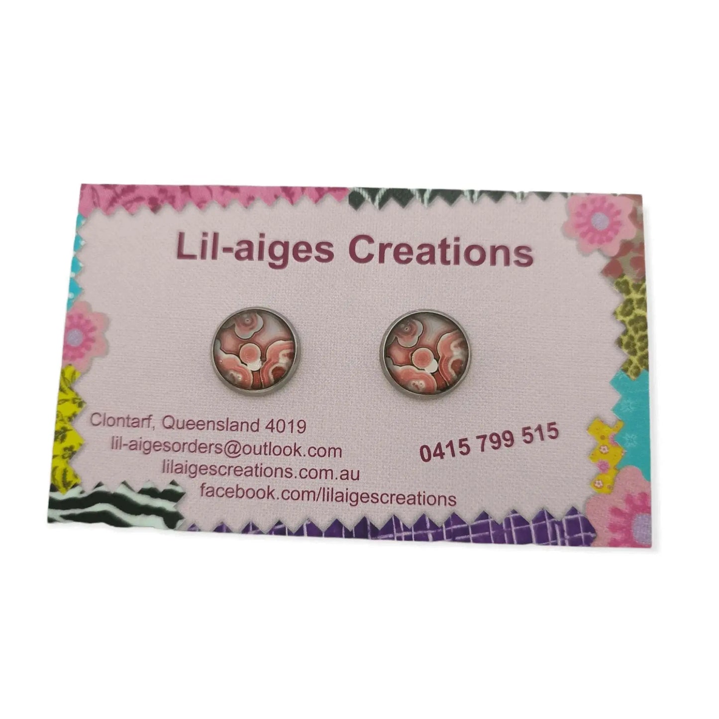 Geodes #1 themed stud earrings, Cabochon earrings, made in Australia - Lil-aiges Creations - Quality Australian-made Gifts