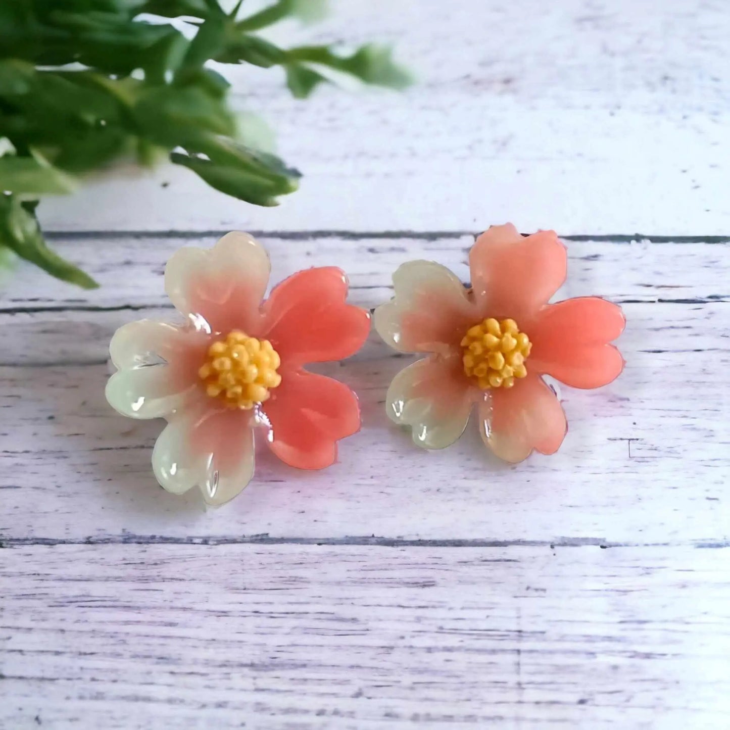 Peach Green Flower Resin Earrings - Novelty Fashion Statement for the Unique Aussie Shopper!