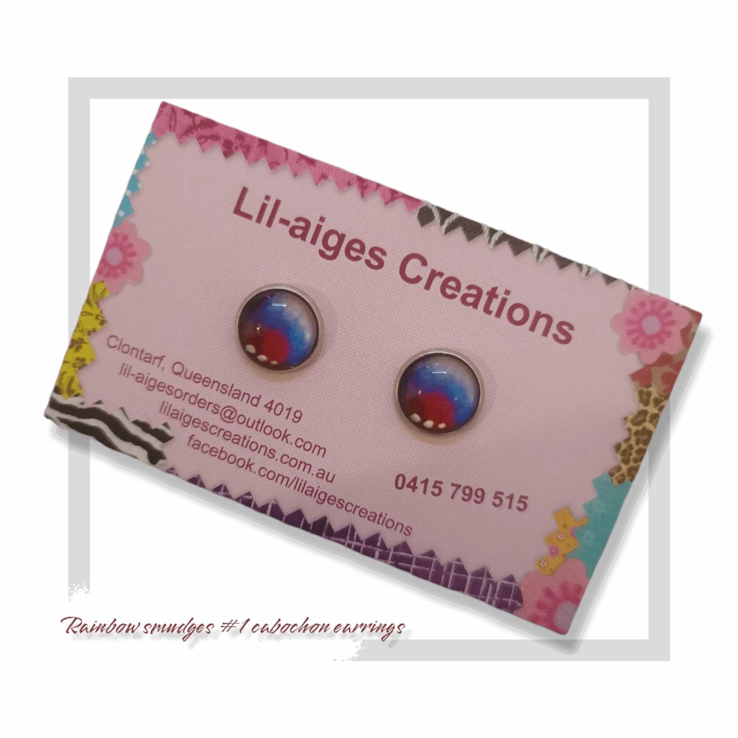 Rainbow Smudges #1 12mm Cabochon stud earrings - Lil-aiges Creations - Quality Australian-made Gifts