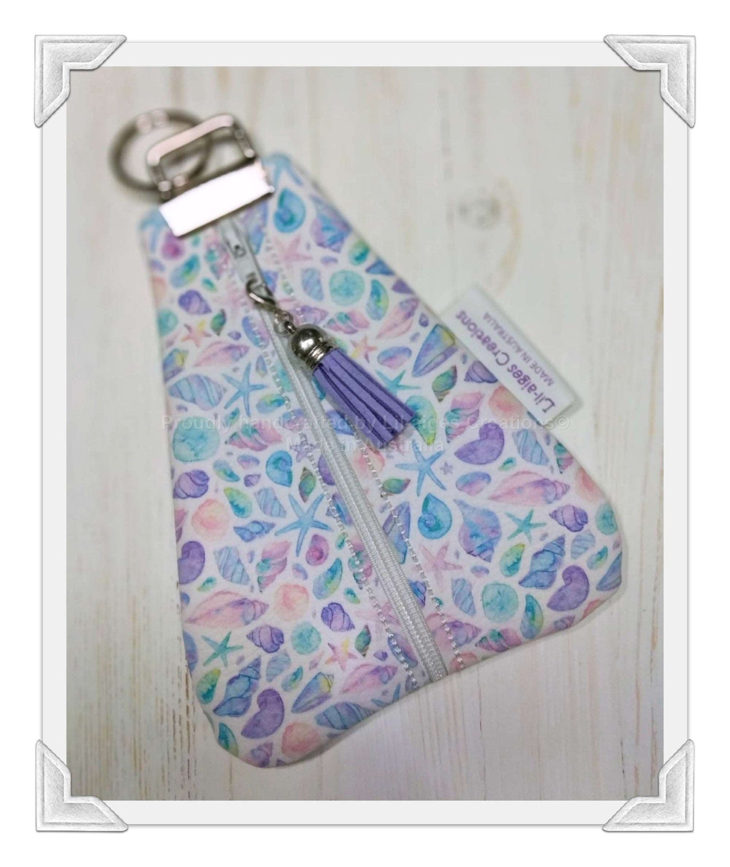 Seashell-themed zipper vinyl pouch coin purse, made in Australia - Lil-aiges Creations - Quality Australian-made Gifts