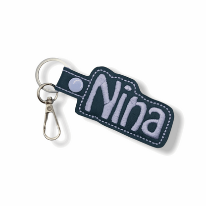 Personalised name vinyl key fob, blue thread range, made in Australia - Lil-aiges Creations - Quality Australian-made Gifts