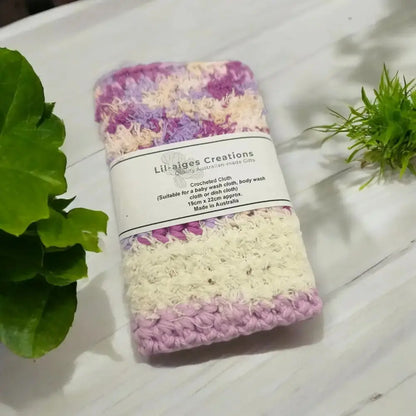 Handcrafted Purple Crocheted Wash Cloths, Zero Waste Kitchen Must Have, Pure Cotton, Made in Australia