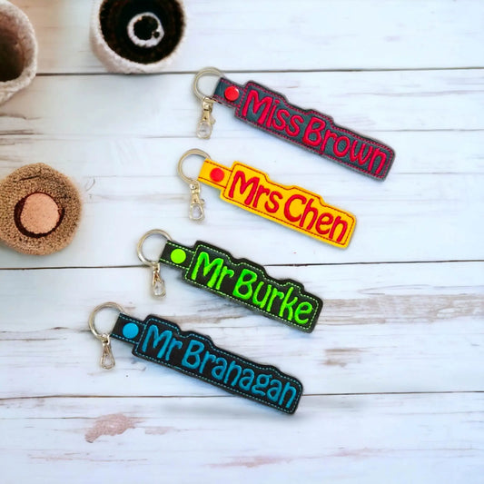 Teacher name keychains, with Green & Blue Thread Choices, made in Australia - Image #10