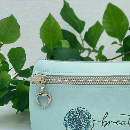 Breathe in Style: Light Blue Zipper Coin Purse with Rose Design - Image #2
