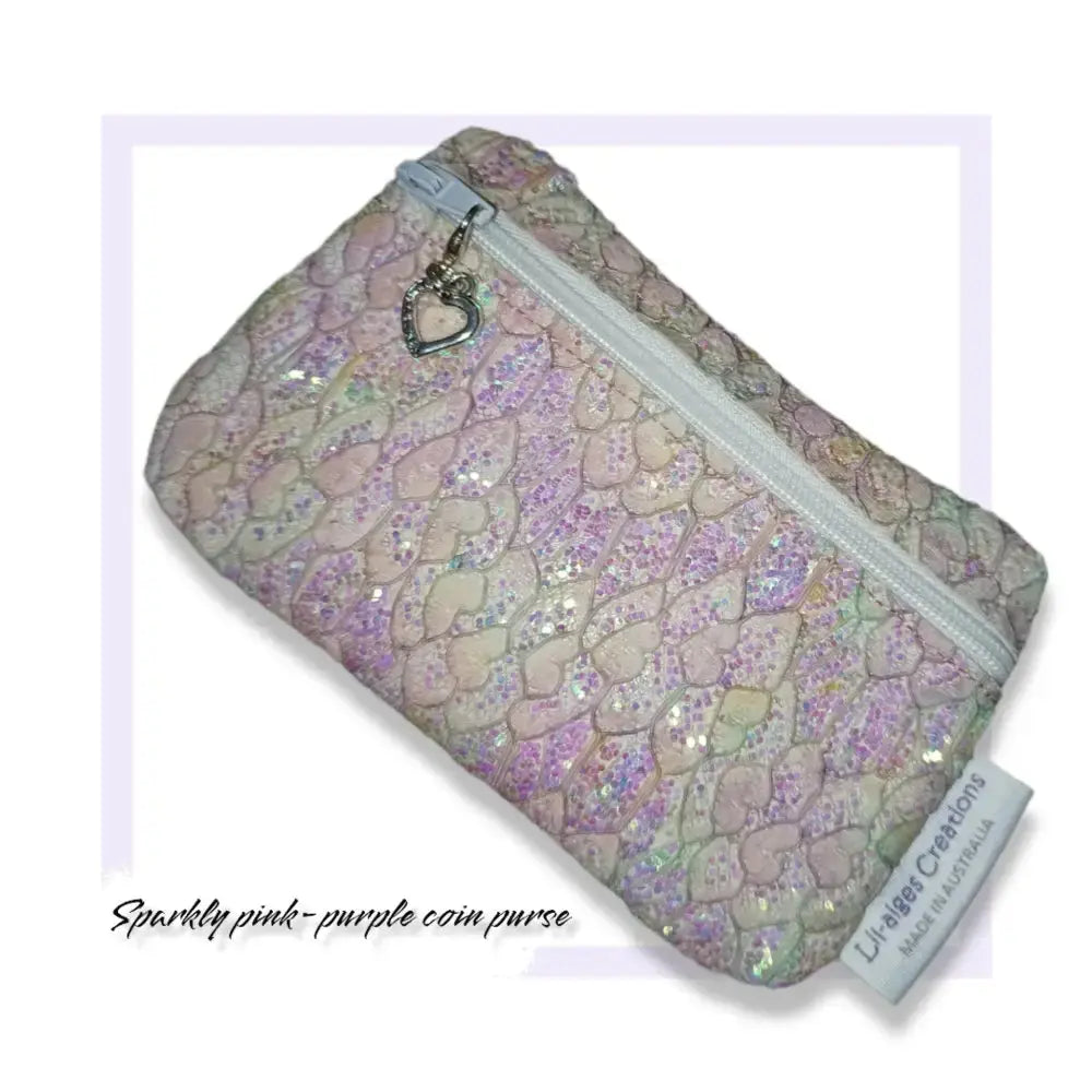READY TO POST - Pink faux lace themed vinyl coin purse, made in Australia - Image #1