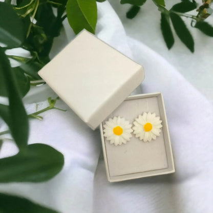 White Daisy with Yellow Centre Stud Earrings | Gift for Women | Handcrafted in Australia
