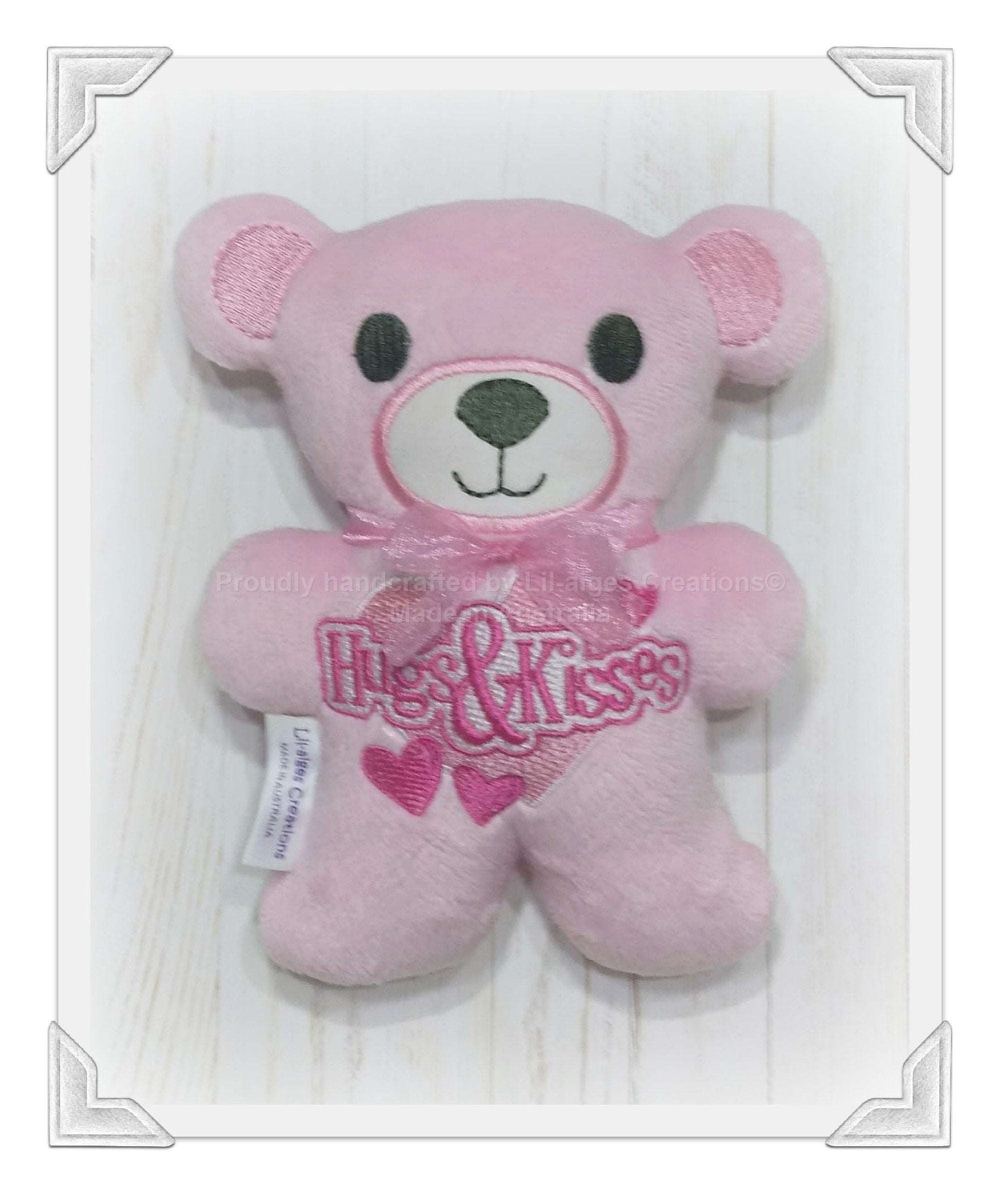 Pink plush minky teddy bear, hugs and kisses, ready to ship, made in Australia - Lil-aiges Creations - Quality Australian-made Gifts