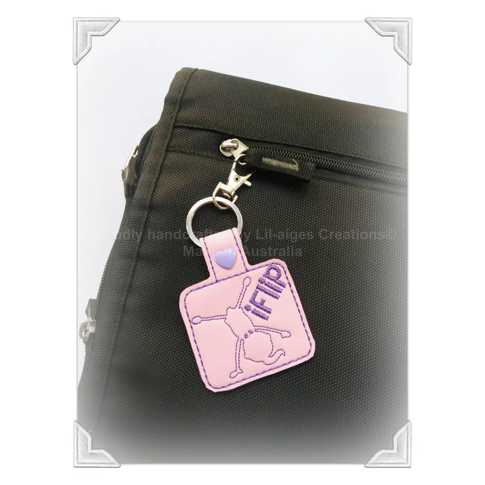 Pink gymnastic key fob, I flip keychain, gymnast gifts, bag charm, Australian seller