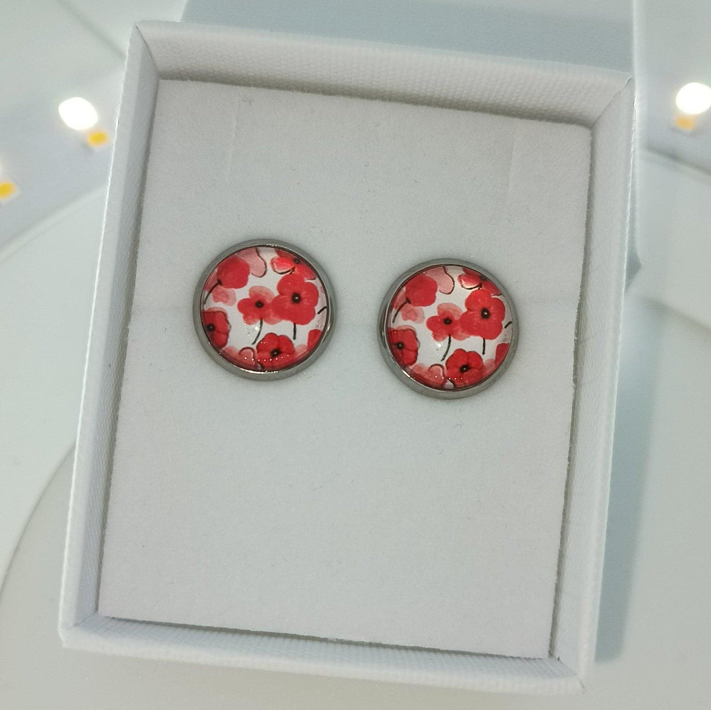 Earrings built to perfection - pretty red poppy stud earrings, Cabochon earrings, Cabochon 12mm, Glass cabochon earrings - Lil-aiges Creations - Quality Australian-made Gifts