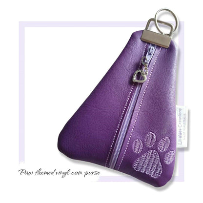 Purple paw themed coin purse, with zipper pull options, made in Australia - Lil-aiges Creations - Quality Australian-made Gifts