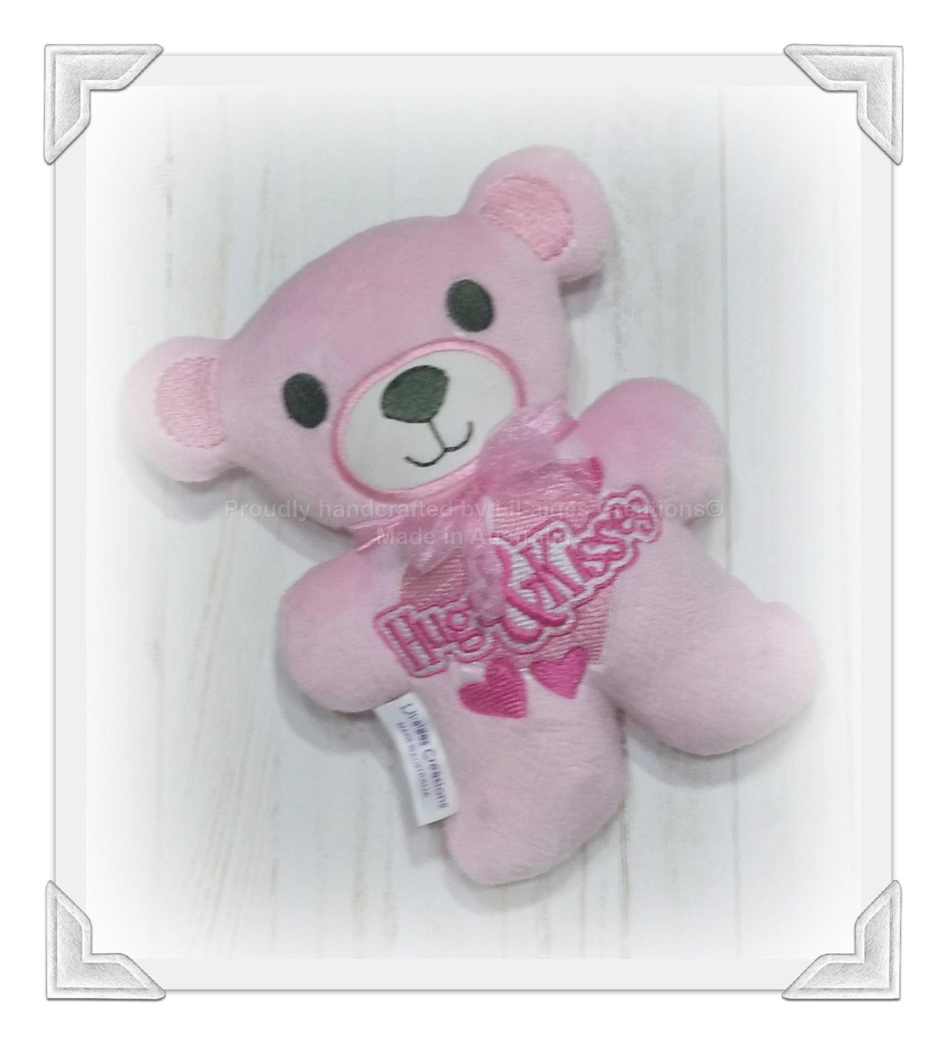 Pink plush minky teddy bear, hugs and kisses, ready to ship, made in Australia - Lil-aiges Creations - Quality Australian-made Gifts