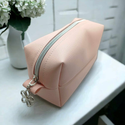 Vinyl Boxed Corner Makeup Bag, Handcrafted Pink Cosmetic Bag, Australian-Made Soft Makeup Travel Bag